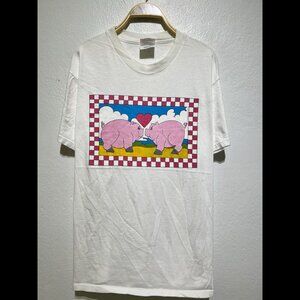 Cartoon Pig T Kissing Pigs Heart Love Checker Frame Whimsical Farm Animal shirt